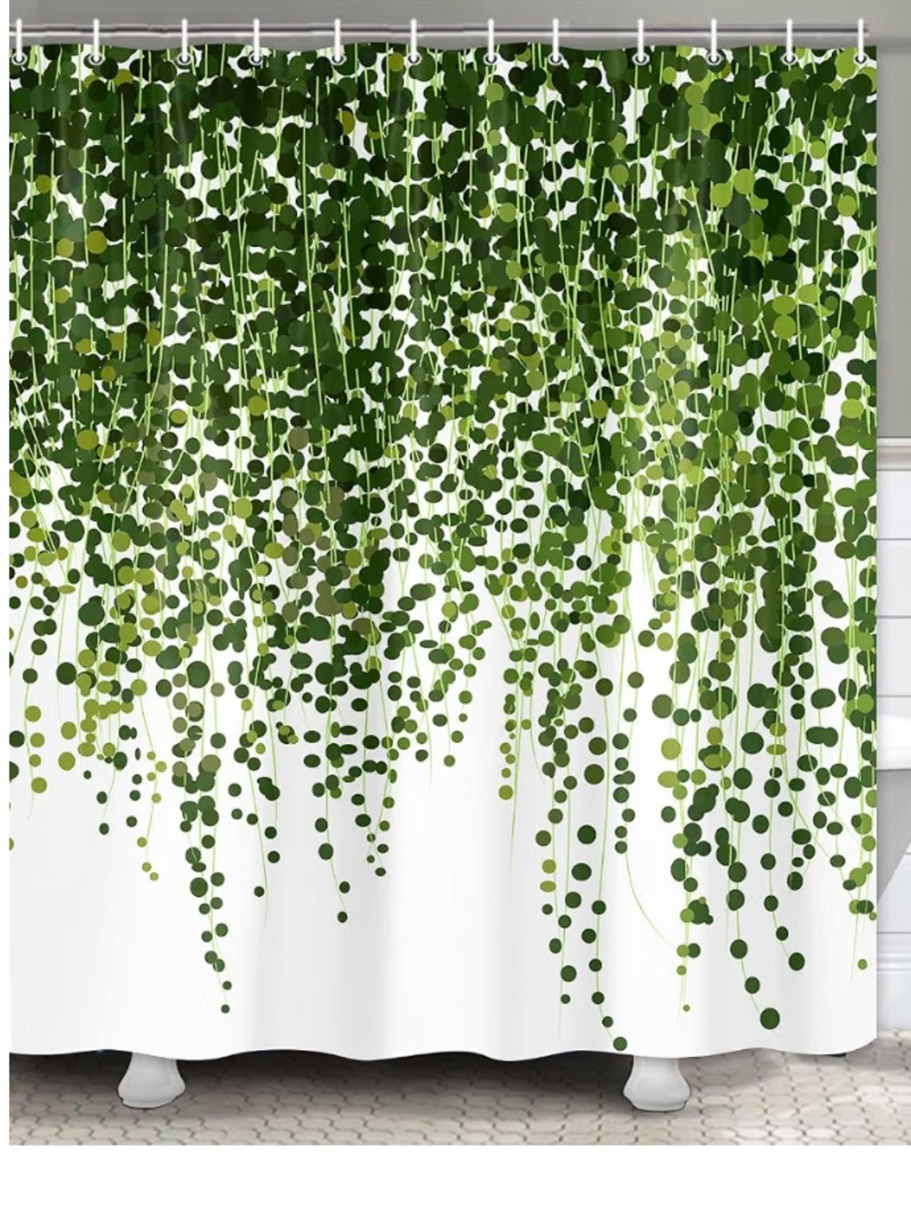 Green Hanging Leaf Shower Curtain – Botanical Bathroom Accent